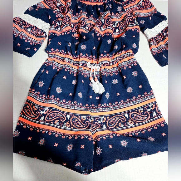 My Michelle Girls Blue Floral/Paisley Romper Size Medium - Picture 4 of 8